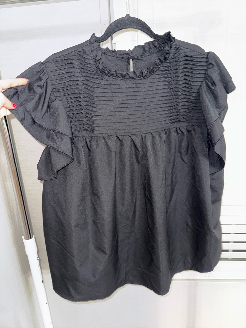 SHEIN Black Ruffle Yoke Flutter Sleeve Top